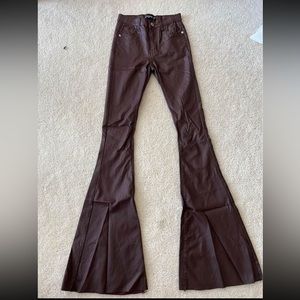 PrettyLittleThing Tall Brown Fake Leather Flare/Bell Bottom Pants Size 2